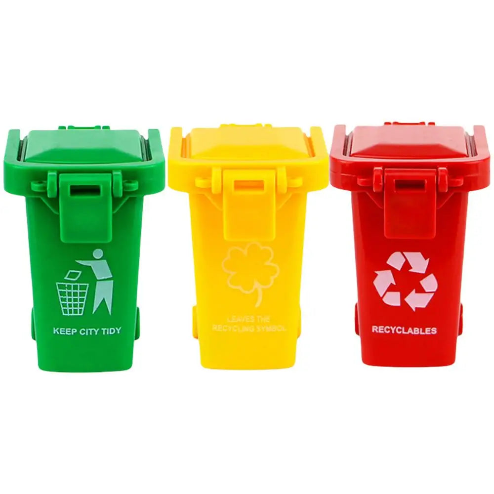 Cubo de basura de juguete, mini camión de basura, contenedor de juguetes, latas para niños, clasificación en la acera en miniatura, vehículos de reciclaje, contenedores de escritorio, juego, niño pequeño, empujar