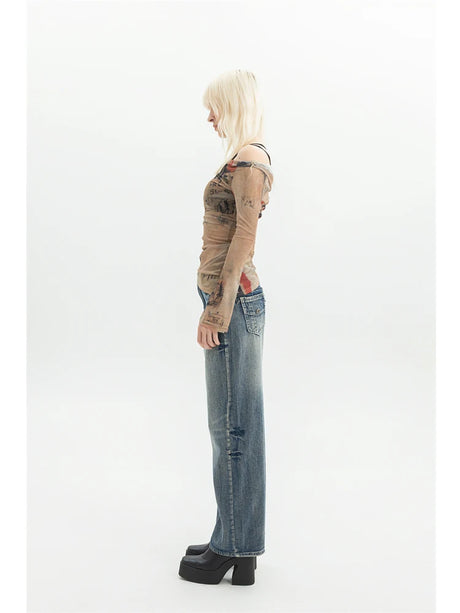 Women's Vintage Baggy Blue Jeans High Waist Denim Trousers Korean 2000s Y2k Harajuku 90s Aesthetic Oversize Pants Trashy Clothes - Lootquake