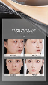Base de maquillaje hidratante transparente y humectante con perspectiva natural, hidratante, brillante, fina y ligera. Base de maquillaje de doble cabezal rotada, más cómoda, función impermeable, fácil de maquillar, fácil de usar.