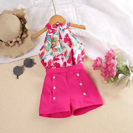 Kids Sets For Girls 4-7 Years Summer Girls Dopamine Print Sleeveless Top & Shorts Leisure Daily Classic Style Baby Girl Set - Lootquake