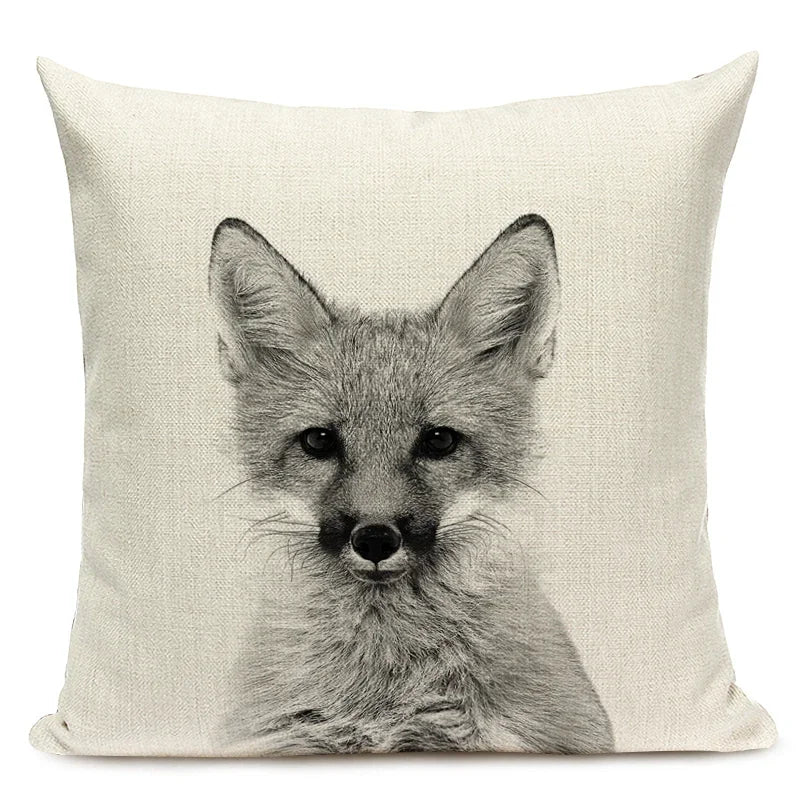 Black and White Cute Animals Cushion Cover - Animal Portrait Decoration Throw Pillow Case 45x45cm for Home Sofa Decor