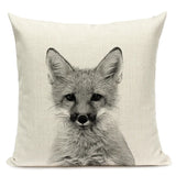 Black and White Cute Animals Cushion Cover - Animal Portrait Decoration Throw Pillow Case 45x45cm for Home Sofa Decor
