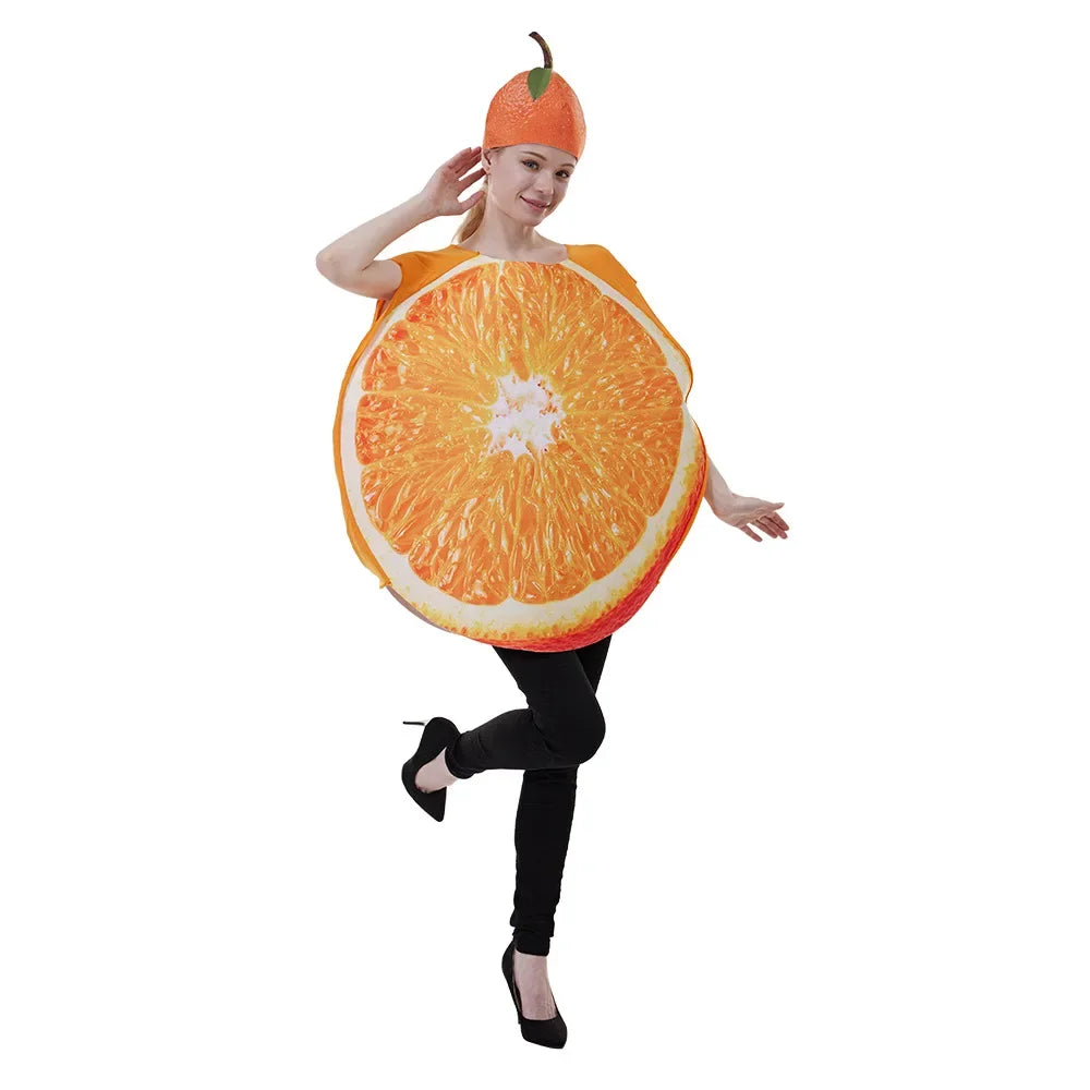 2025 Halloween Costume de tranche de fruits orange amusant pour adulte, cosplay de jeu, fête d'Halloween, légume
