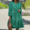 Women Floral Print Maxi Dress Fashion Casual V Neck Long Dress Plus Size Summer Boho Dress Ruffle Three Quarter Sleeves Dresses - Lootquake