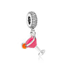 Dije de plata de ley 925 con forma de café, vino tinto, cafetera, copa de champán, compatible con pulseras colgantes originales, joyería DIY para mujer.