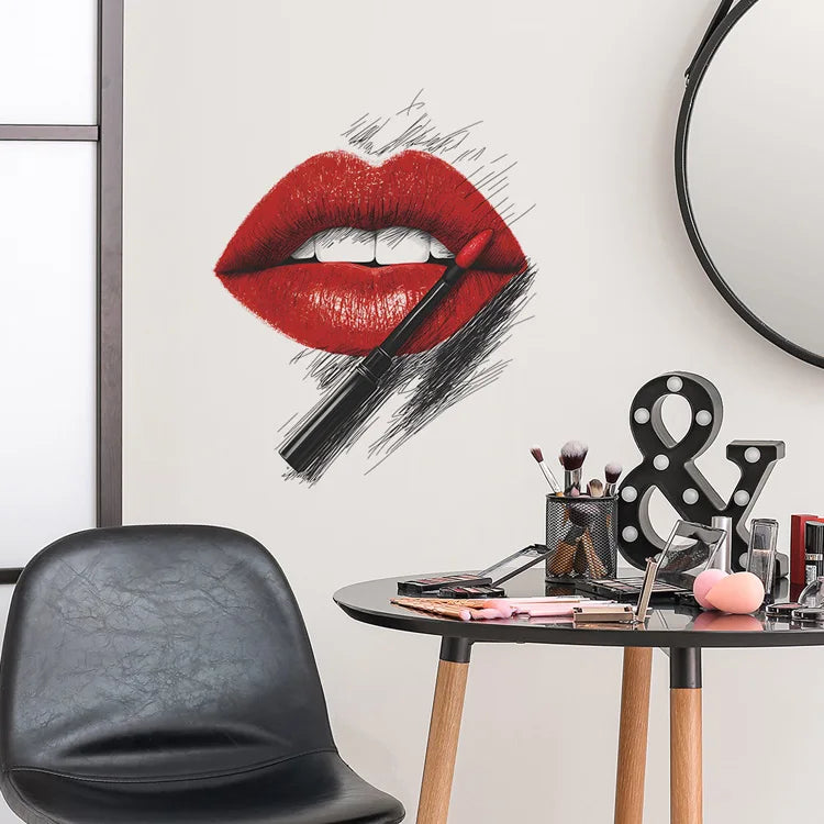 Painted Red Lips Lipstick Pattern Wall Stickers Bedroom Decoration Mural Living Room Home Decor Self-adhesive Personality Decals