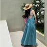 Vestido de vacaciones de verano estilo tailandés con espalda abierta, cuello halter, antiedad, para fotografía, playa, largo, con cinturón