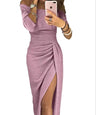 Slit Slash-neck Dress Women Sparkling Slim Long Dress Summer Korean Fashion Dinner Dress Bodycon Solid  Women Dresses Vestidos - Lootquake