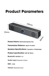 Altavoz Bluetooth 4D Surround Sound Bar Altavoces de computadora con cable Subwoofer estéreo Barra de sonido para computadora portátil PC Cine TV Aux 3.5mm