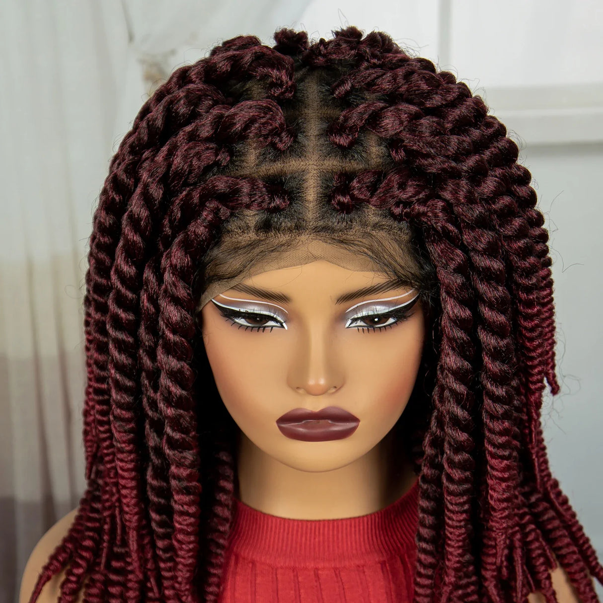 16" Knotless Box Twist Braids Wig | Full Lace | Baby Hair