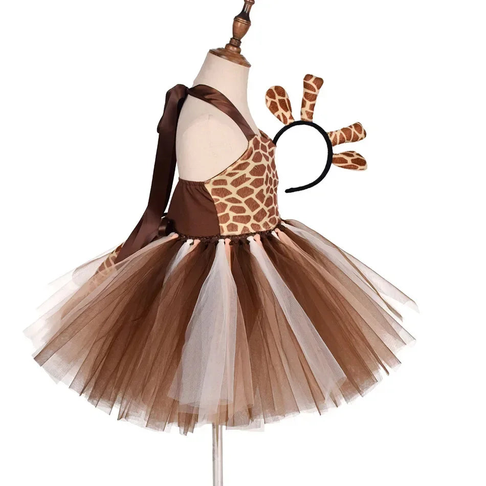Halloween Animal Cosplay Costume for Children Forest Theme Cows Tiger Giraffe Leopard Zebra Tutu Dresses Performance Dance Sets