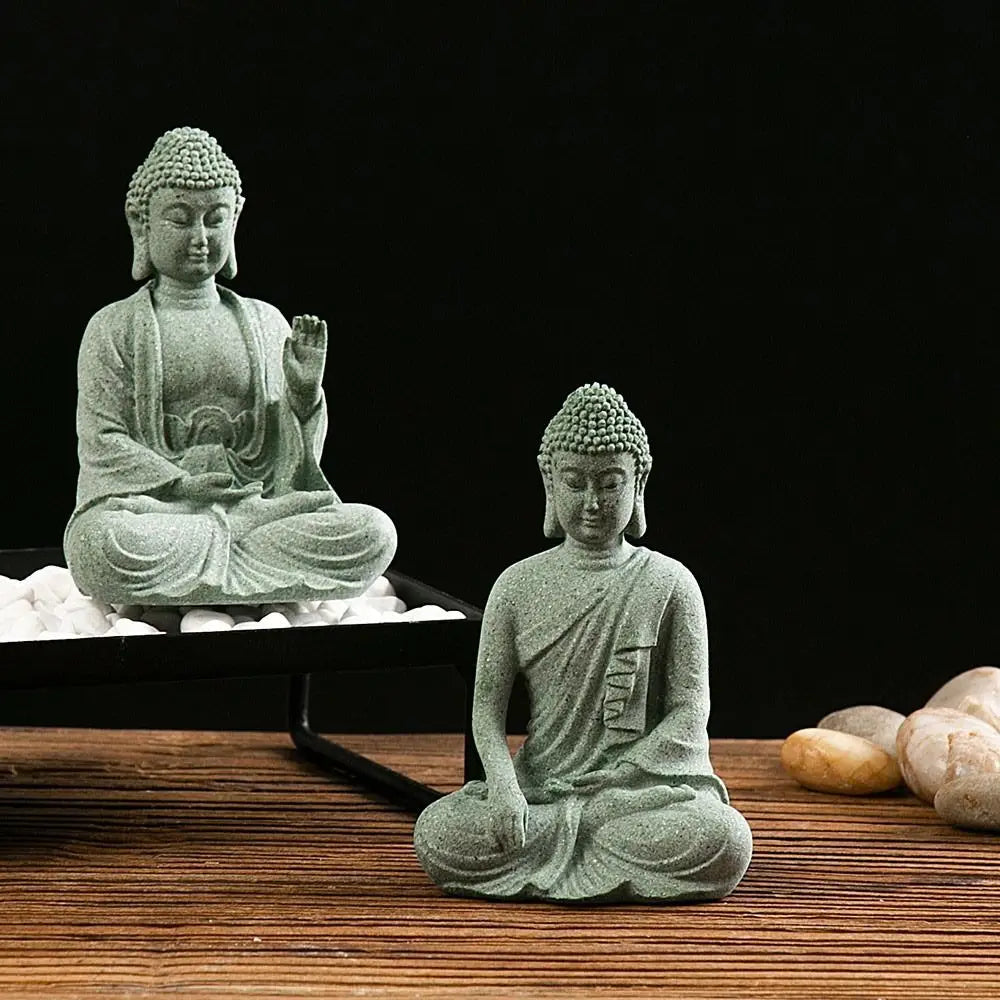 Decoración de pecera de Buda de arenisca, artesanía de Buda de meditación, escultura zen de Buda, micropaisaje, estatua de pecera