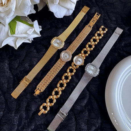 High Quality Brass 18K Gold Plated 2025 Vintage Lucky Small Retro Ladies Watch  Unique Steel Band Quartz High Quality - Lootquake