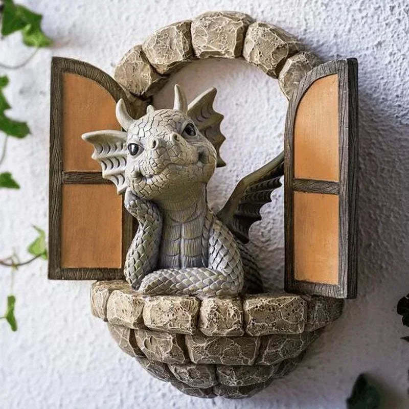 Escultura gigante de resina con forma de dragón para césped, estatua creativa de dragón de fantasía gótica, estatua artística para jardín, patio, decoración de jardín