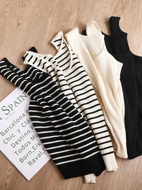 Top Women's loose-fitting striped, spicy Casual Sleeveless Top with round neckline and off-the-shoulder outdoor tank top, summer - Lootquake