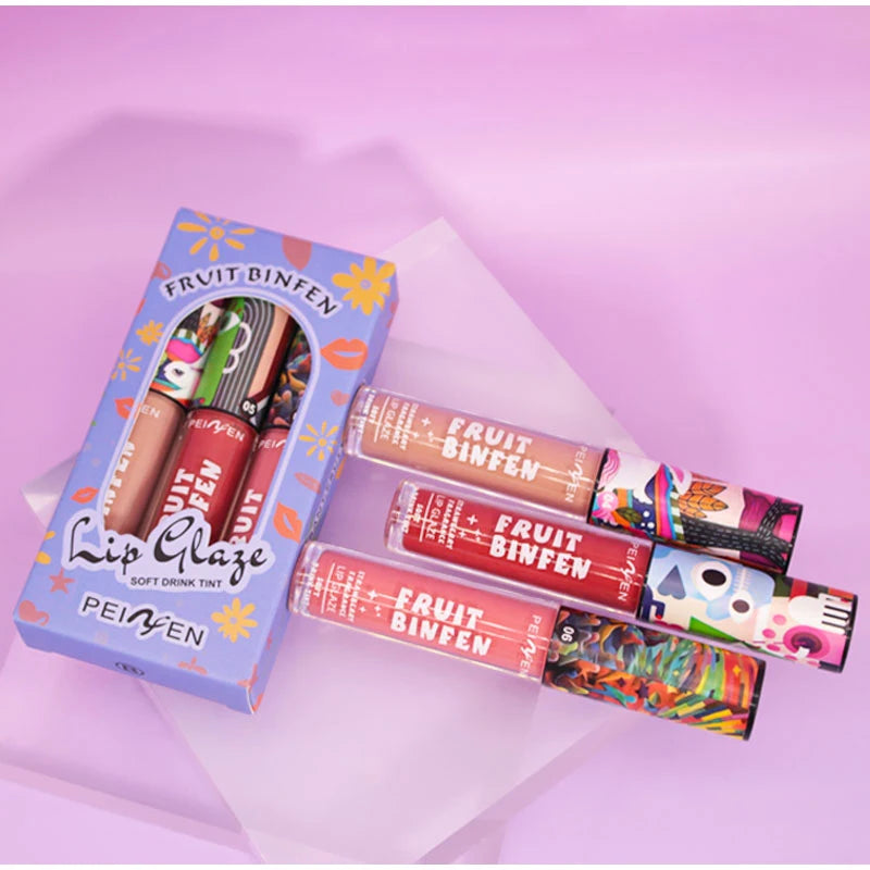 3pcs Oil Painting Lip Gloss Set,Mirror Water Glow Moisturizing Brighten Lipstick,Hydrating Nourishing Fruit Flavor Lip Care Balm