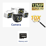 Cámara WiFi para exteriores 6K de 12 MP, tres pantallas, tres lentes, zoom 10X, PTZ, seguimiento automático, alarma visual audible, cámara de seguridad