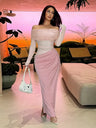 BOOFEENAA Vestido largo negro de malla transparente con patchwork, otoño 2024, sexy, elegante, con hombros descubiertos, manga larga, cortes, C66-EZ33