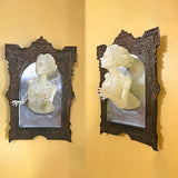 Decoración de pared de mano del diablo de resina para Halloween, fantasma gótico en el espejo, artesanías luminosas, accesorios espeluznantes, marco de fotos para el hogar, decoración