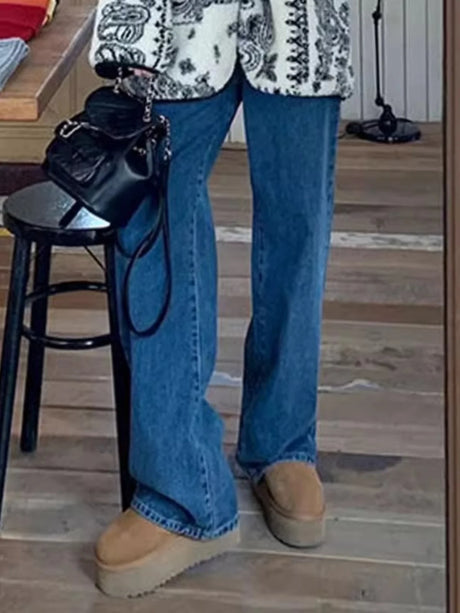 「MD」Retro High Waist Slimming Straight Leg Casual Washed Denim Jeans Women's Chic Spring Versatile Wide Leg Casual Loose Fit - Lootquake
