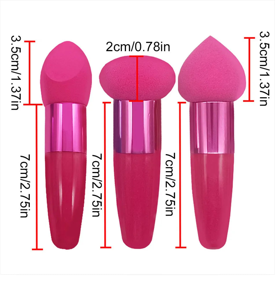 Lot de 3 pinceaux de maquillage pour femme, houppette à tête de champignon, pour fond de teint, correcteur, estompeur, avec manche lisse, outils de beauté