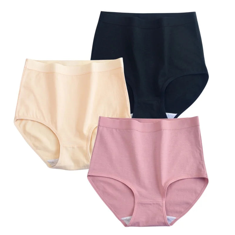 3Pcs/Set Cotton Panties Women Seamless Underwear High Rise Panties Comfort Solid Color Female Underpants Sexy Lingerie M-XXXL