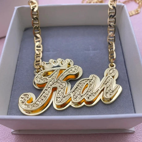 DHQH Customized 3D Name Necklace with Crown Personalized Double Layer Pendant Flat Chain Women's Stainless Steel Jewelry Gift - Lootquake