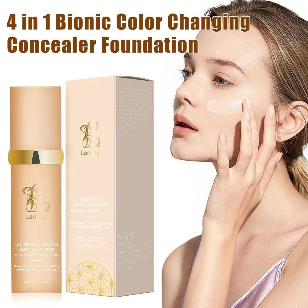 Base de maquillaje Biomimic Spectrums Light Spectrums 4 en 1 con FPS 50+, corrector cambiante de larga duración
