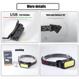 COB Headlight Portable Headlamp With Built-in 18650 Battery Flashlight USB Rechargeable Outdoor Camping Fishing Climbing Lantern - Lootquake