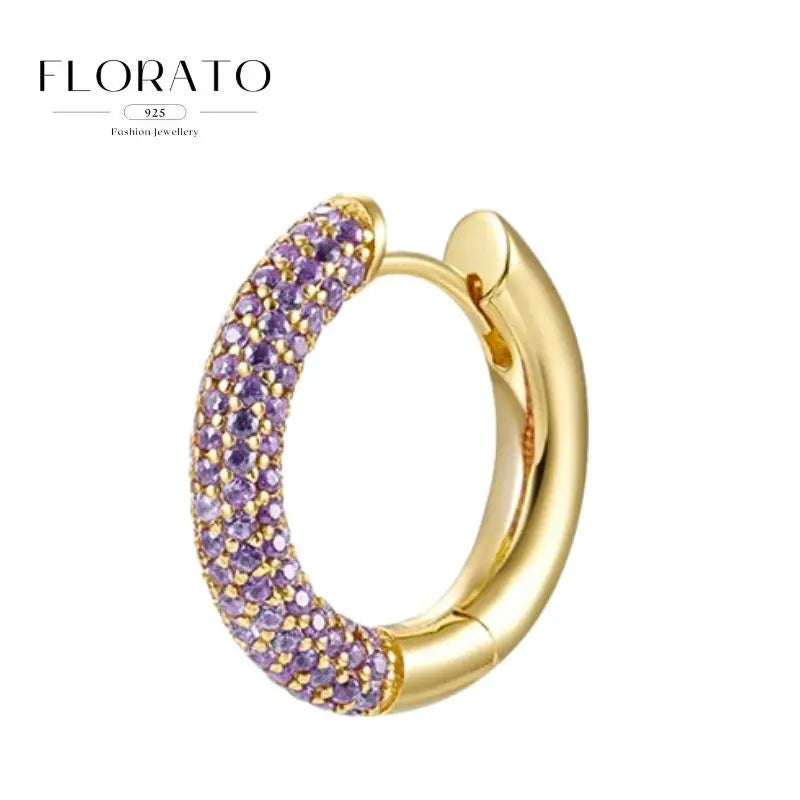 Pendientes de plata de ley 925 con microincrustaciones de circonitas en forma de aro y hebilla geométrica de lujo, joyería de moda, regalo al por mayor