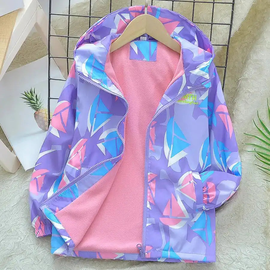 Girls Korean Polar Fleece Outdoor Jacket 4-12 Yrs Children's Autumn Winter Thickened Hooded Windbreaker Kids Girl's Fashion Coat