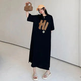 Vestido largo blanco con estampado Harajuku para mujer, ropa Y2K, informal, de manga corta y cuello redondo, moda coreana, vestidos sueltos de verano para mujer 2024
