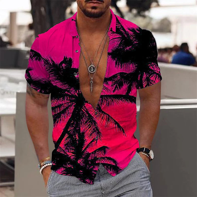 Casual Coconut Tree Graphic Hawaiian Shirts Summer Fashion Short Sleeve 3D Printed Beach Shirt Loose Vacation Mens Clothing New - Lootquake