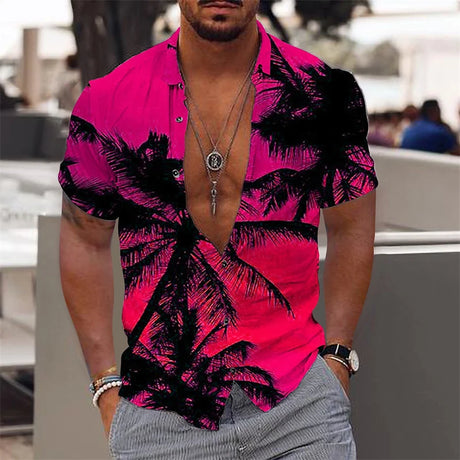 Casual Coconut Tree Graphic Hawaiian Shirts Summer Fashion Short Sleeve 3D Printed Beach Shirt Loose Vacation Mens Clothing New - Lootquake