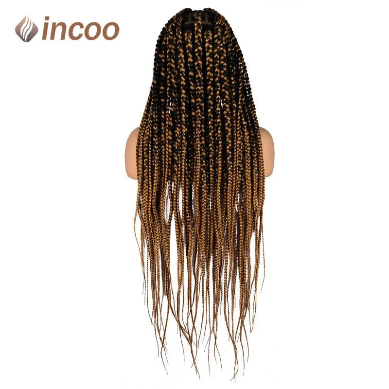 36" Large Square Knotless Box Braids Wig | Full Double Lace | Baby Hair | Kanekalon
