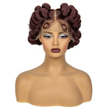 1B/30 Ombre Full Lace Handmade Bantu Braided Wig | Short Synthetic Knotless Braids with Transparent Lace