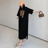 Vestido largo blanco con estampado Harajuku para mujer, ropa Y2K, informal, de manga corta y cuello redondo, moda coreana, vestidos sueltos de verano para mujer 2024