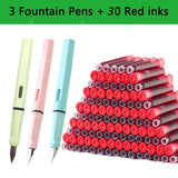 Juego de 33 plumas estilográficas Kawaii con tinta reemplazable, tinta negra, azul y roja EF de 0,38 mm, bolígrafos escolares, material de oficina, papelería para escribir.