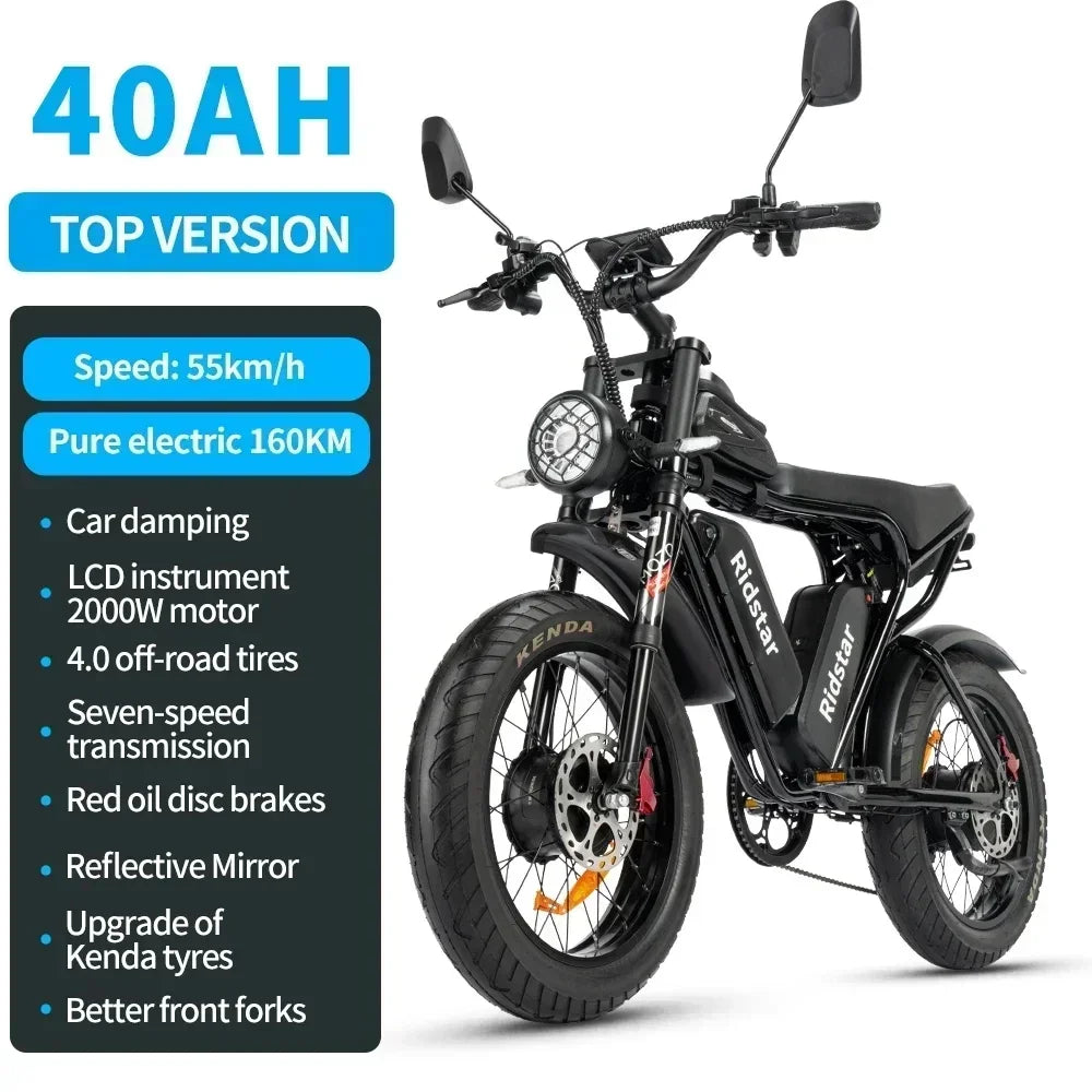 Electric bike 2000W Powerful Dual Motor 52V 40Ah Dual Battery Q20 Pro Ebike Motorcycle Mountain 20x4.0 Fat Tire Electric Bicycle