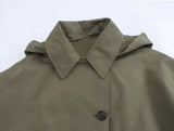 Autumn Winter Army Green Windbreaker Jacket Women Streetwear Loose Oversize Hooded Overcoat Female Single Breasted Thicken Coat - Lootquake