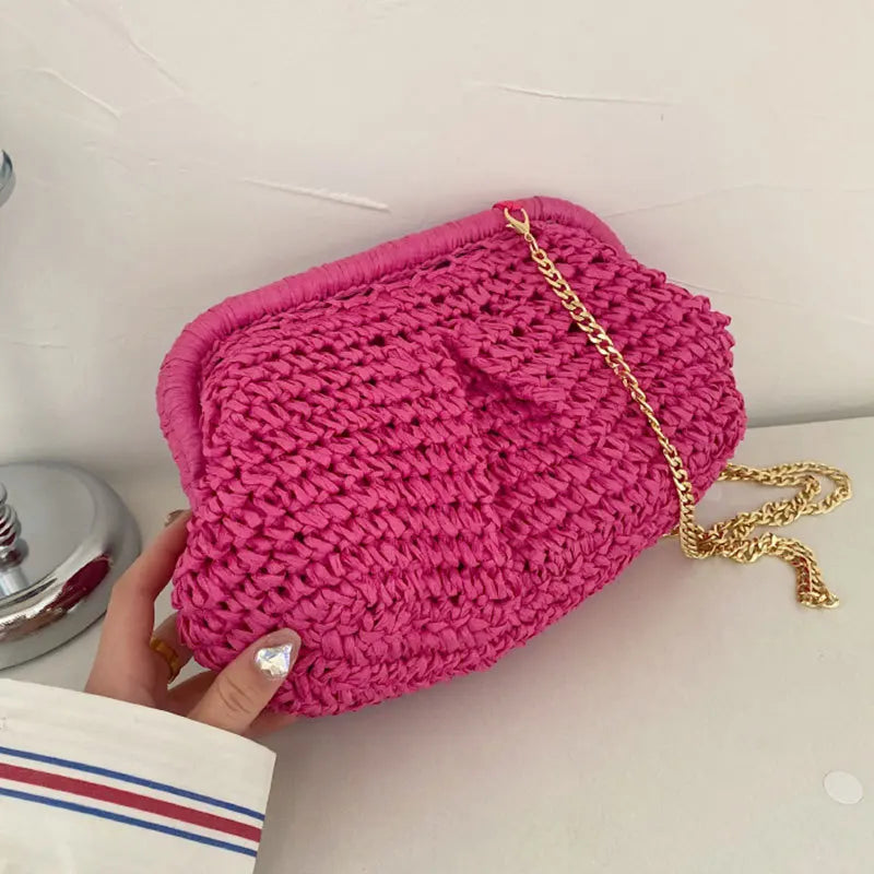 Bohemian Straw Dumpling Clutch Bag | Woven Straw Tote Purse for Women (Summer Beach Bag, Wicker Clutch)