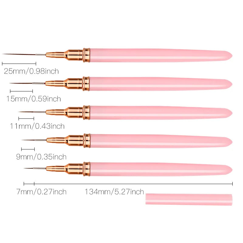 5Pcs Professional Nail Paint Liner Brush Set Small Polish Design Technique Fine Line Stripe Brushes for Nail Art Detailing