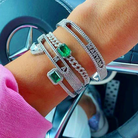 Personalized Name Paved 5A Cubic Zirconia Jewelry Customize Fashion Women DIY 26 Initial Alphabet Slider Letter Bangle Bracelets - Lootquake
