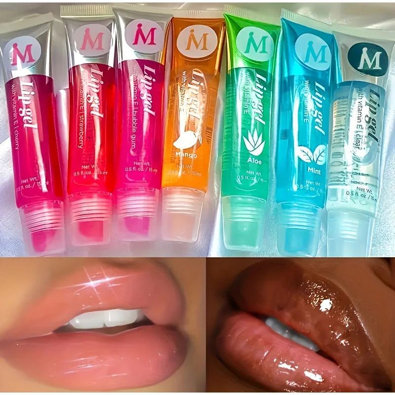 6pcs Fruit Moisturizing Lip Gloss Oil,Transparent Lipstick,Ve, Rosehip,Argan,Peppermintaloe,Coconut Flavor Lip Gel,Long Lasting