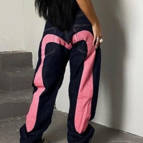 Jeans Women Gothic Y2K Retro Streetwear Black Cargo Punk Vintage Kpop Print Wide Leg Denim Panrts Female Autumn Trousers Pants - Lootquake