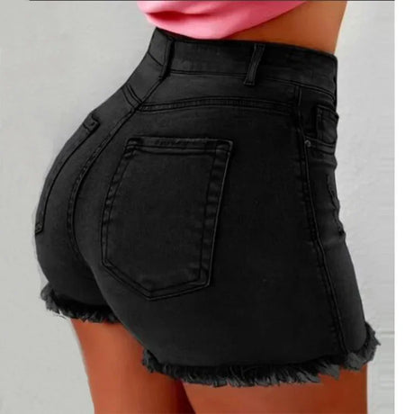 High Waist Hot Pants Women's Jeans Available in Multiple Colors Women's Denim Stretch Shorts Stretch Tassel Distressed - Lootquake