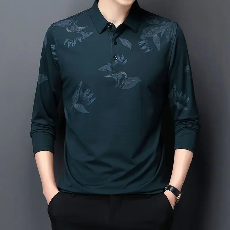 Polos de negocios formales estampados para hombre, sudaderas holgadas de corte regular, ropa de calle de algodón, tendencias de moda 2024 a granel