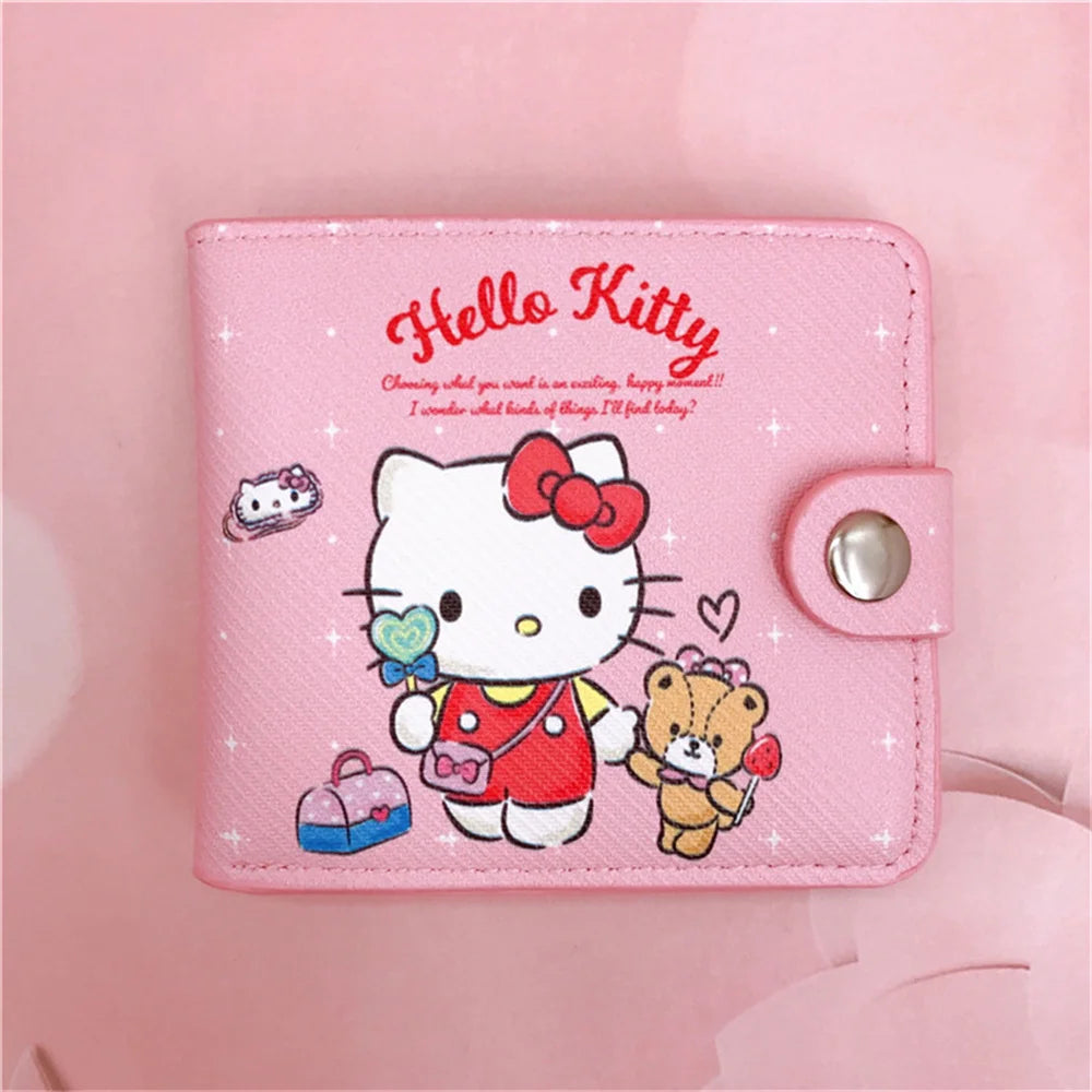 Kawaii Hello Kitty Cinnamoroll My Melody Kuromi Sanrio New Pu Casual Money Bag Coin Purse Card Holder Wallet With Buttons - Lootquake