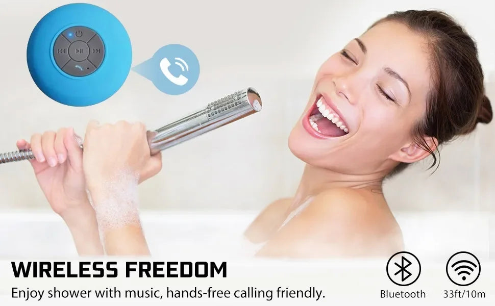 Altavoz Bluetooth inalámbrico resistente al agua con ventosa para coche y ducha.