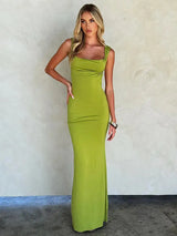 Sibybo Fashion Elegance Sleeveless Backless Long Dress Basics Solid Color Skinny Robe 2024 Temperament Women Club Party Dresses - Lootquake